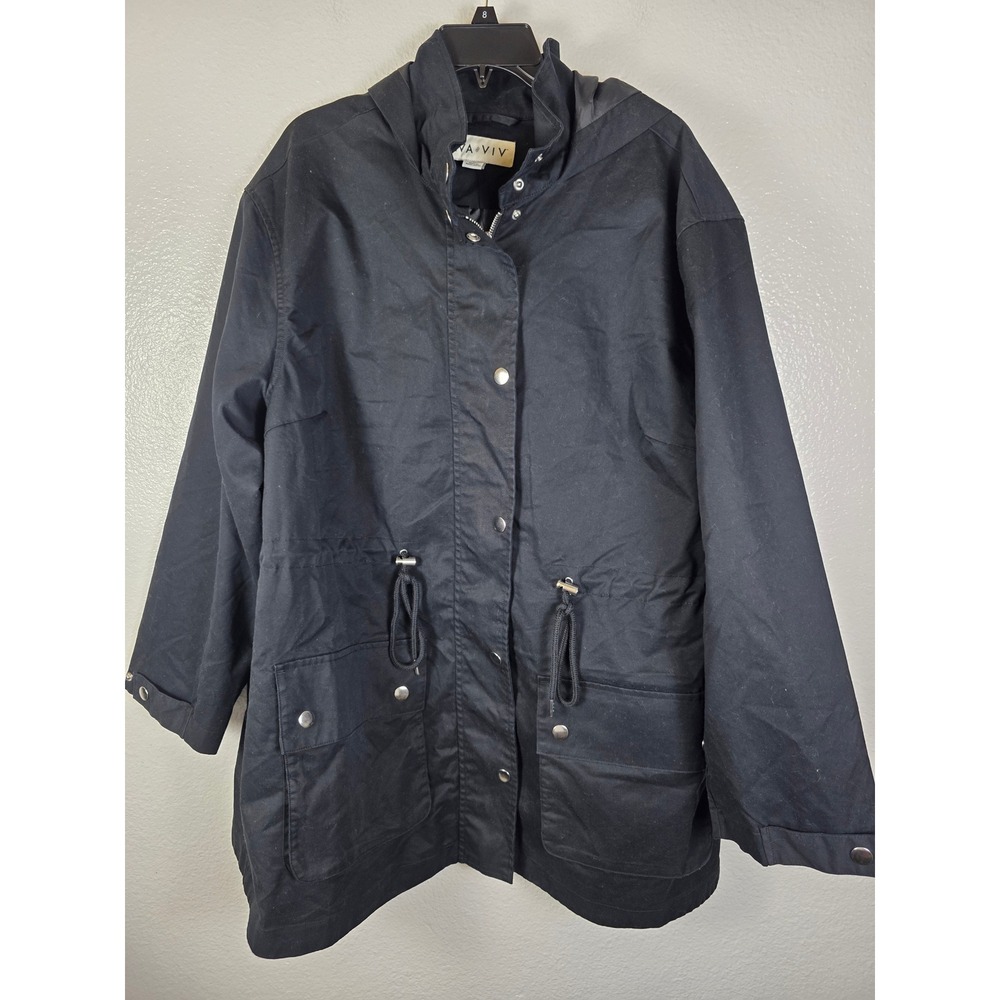 Ava & Viv Womens Black Utility Anorak Jacket Hooded‎ Parka Plus Size 1X